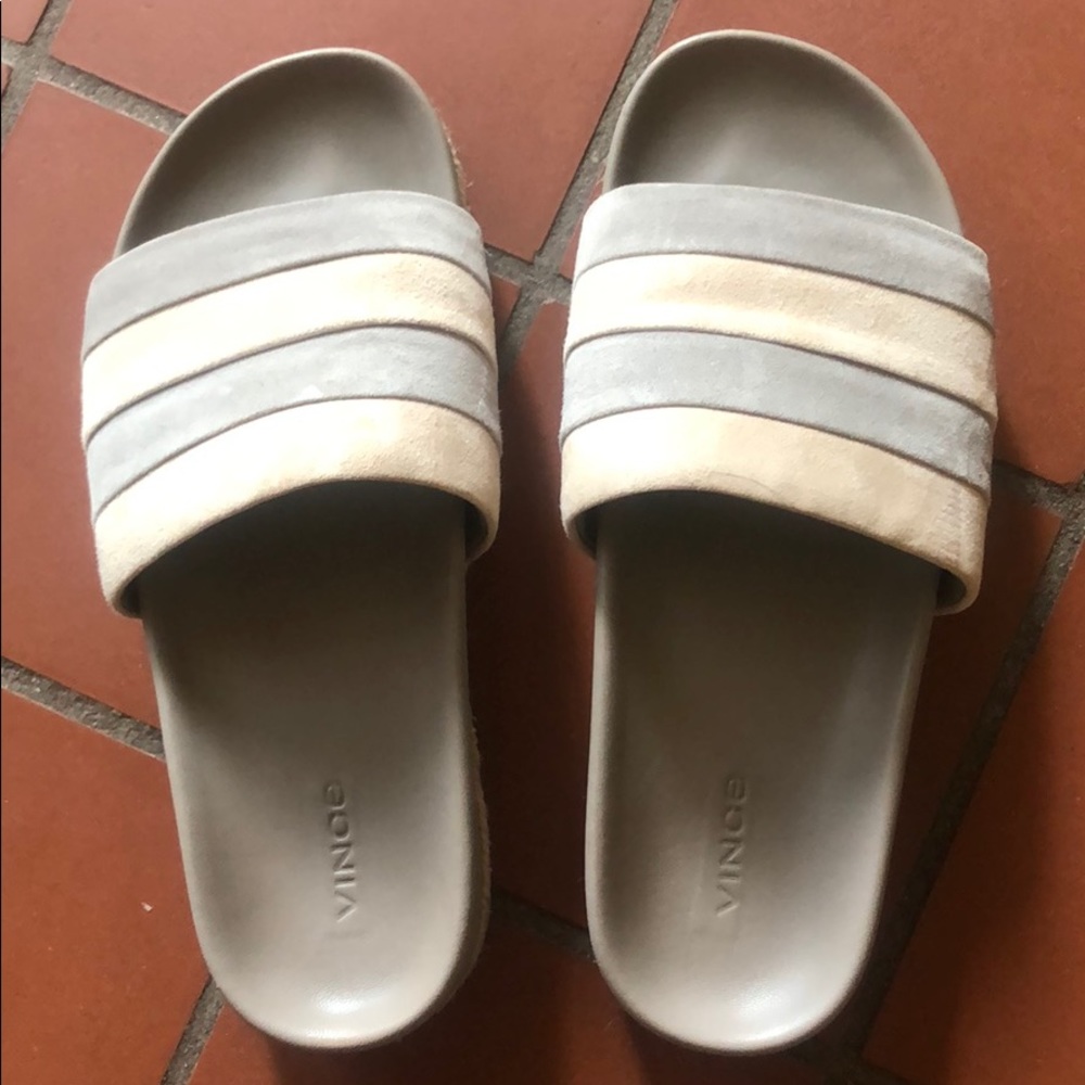 Vince slides with suede blue/cream/grey stripes